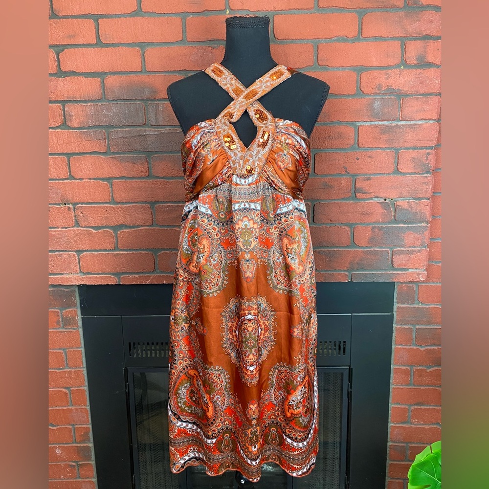 Roulette Beaded Orange Women’s Sleeveless‎ Dress Size 6